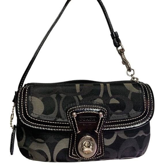 y2k COACH Black Gray Signature Canvas Wristlet - Picture 1 of 10